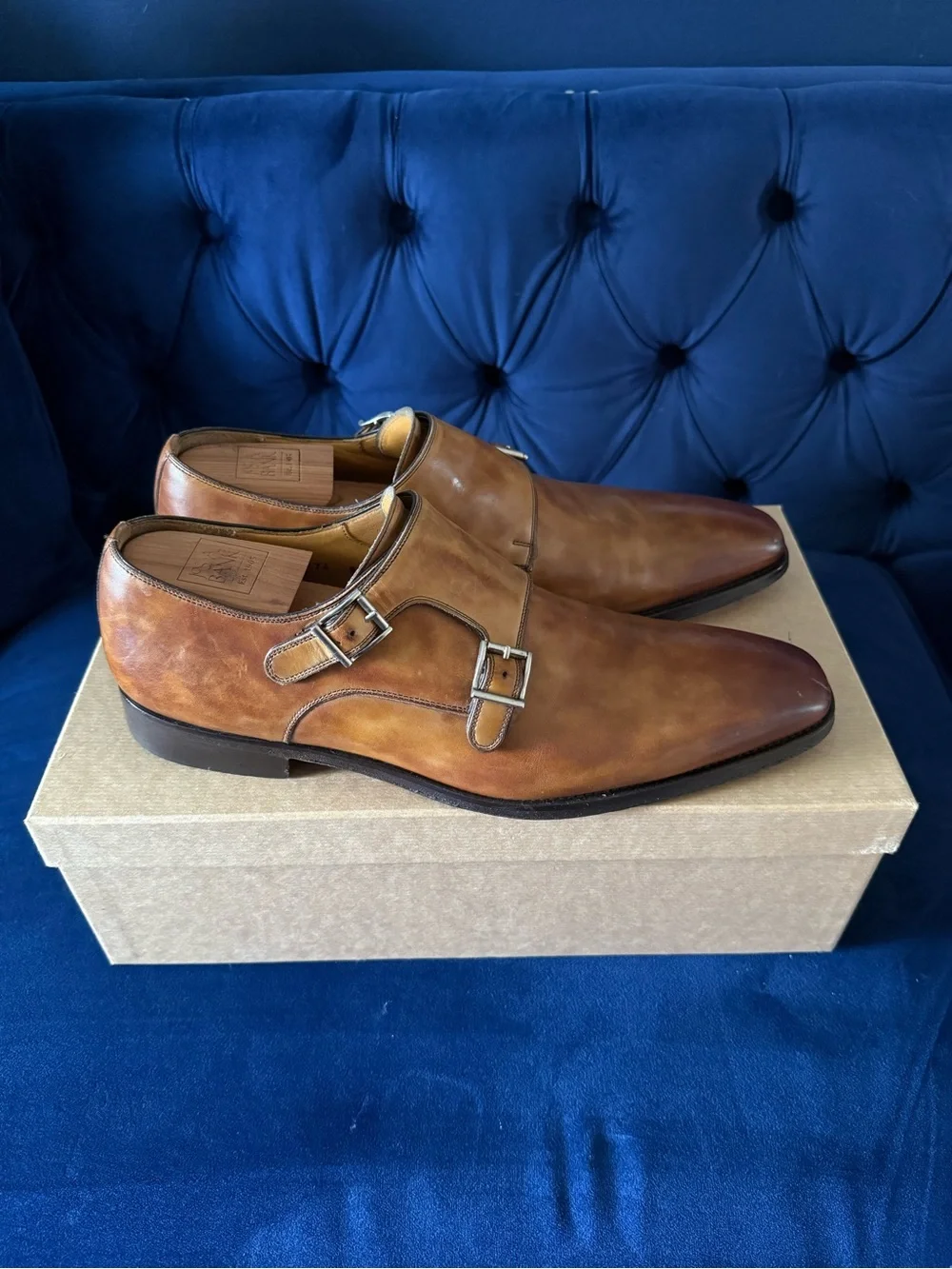 Magnanni Tan Brown Double Monk Strap Leather Shoes